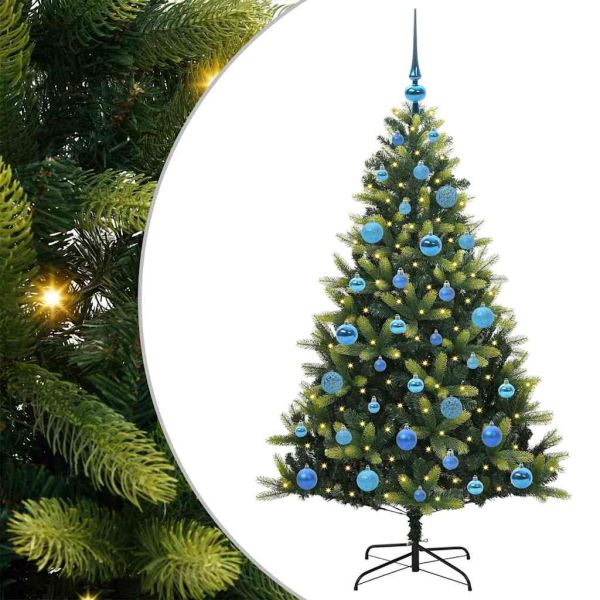 Изкуствен коледен дърво с панти 150 LEDs Зелен 150 cm PVC и PE