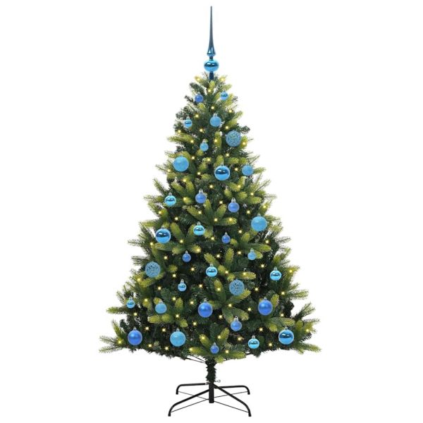 Изкуствен коледен дърво с панти 150 LEDs Зелен 150 cm PVC и PE