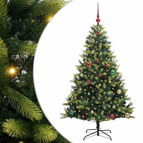 Изкуствен коледен дърво с панти 150 LEDs Зелен 150 cm PVC и PE
