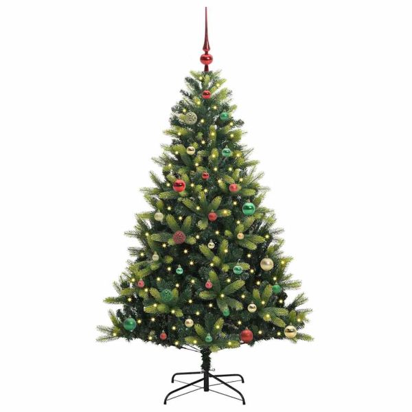 Изкуствен коледен дърво с панти 150 LEDs Зелен 150 cm PVC и PE