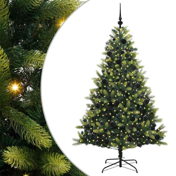 Изкуствен сгъваем коледен дърво с 300 LED светлини Зелен 180 cm