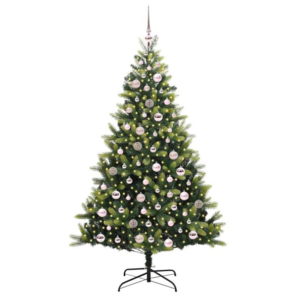 Изкуствен сгъваем коледен дърво с 300 LED светлини Зелен 180 cm