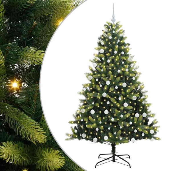 Изкуствен сгъваем коледен дърво с 300 LED светлини Зелен 180 cm