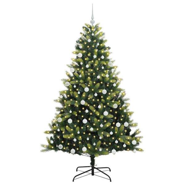 Изкуствен сгъваем коледен дърво с 300 LED светлини Зелен 180 cm