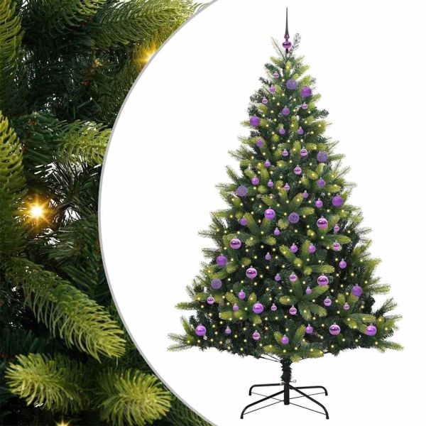 Изкуствен сгъваем коледен дърво с 300 LED светлини Зелен 180 cm