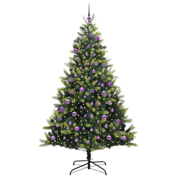 Изкуствен сгъваем коледен дърво с 300 LED светлини Зелен 180 cm