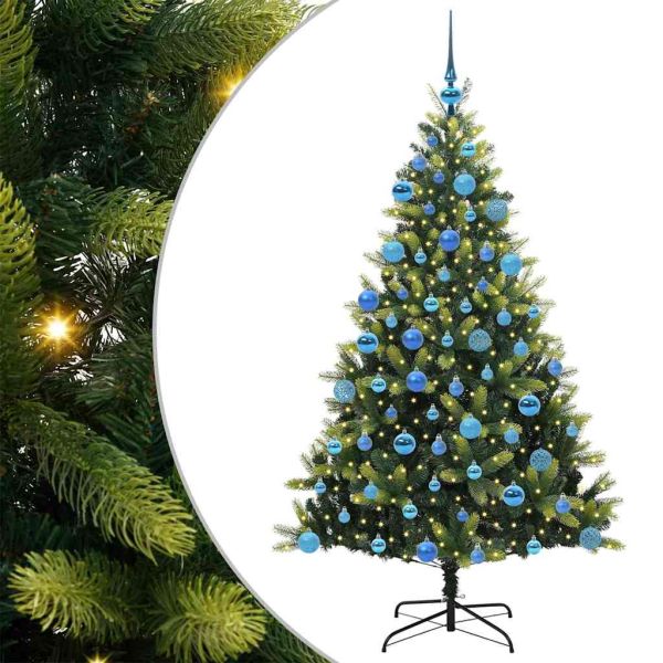 Изкуствен сгъваем коледен дърво с 300 LED светлини Зелен 180 cm