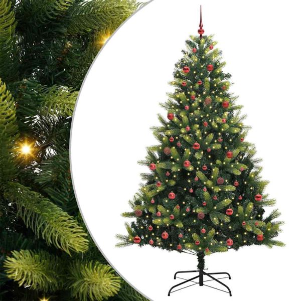 Изкуствен сгъваем коледен дърво с 300 LED светлини Зелен 210 cm