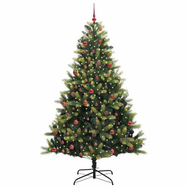 Изкуствен сгъваем коледен дърво с 300 LED светлини Зелен 210 cm