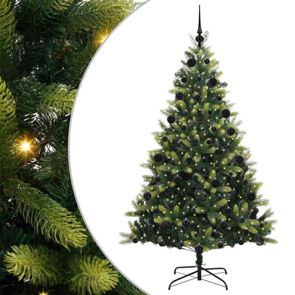 Изкуствен сгъваем коледен дърво с 300 LED светлини Зелен 210 cm