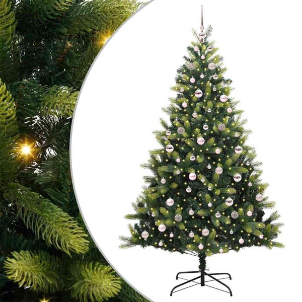 Изкуствен сгъваем коледен дърво с 300 LED светлини Зелен 210 cm