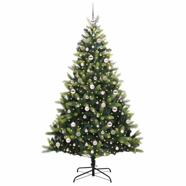 Изкуствен сгъваем коледен дърво с 300 LED светлини Зелен 210 cm