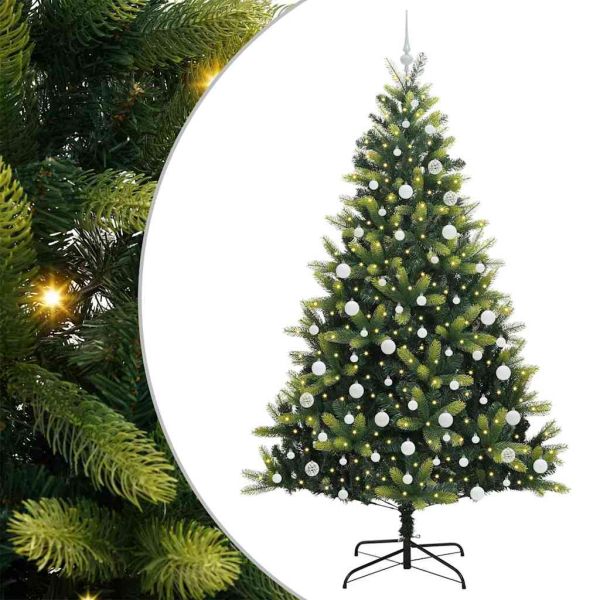 Изкуствен сгъваем коледен дърво с 300 LED светлини Зелен 210 cm