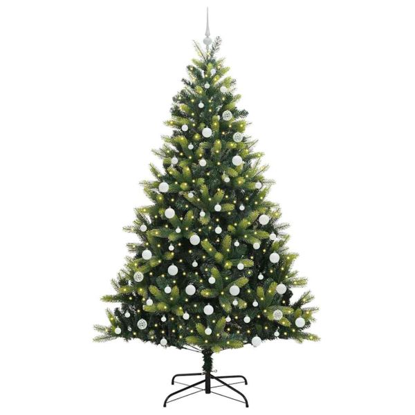 Изкуствен сгъваем коледен дърво с 300 LED светлини Зелен 210 cm