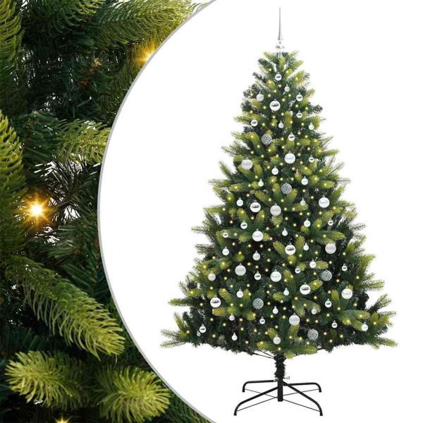 Изкуствен сгъваем коледен дърво с 300 LED светлини Зелен 210 cm