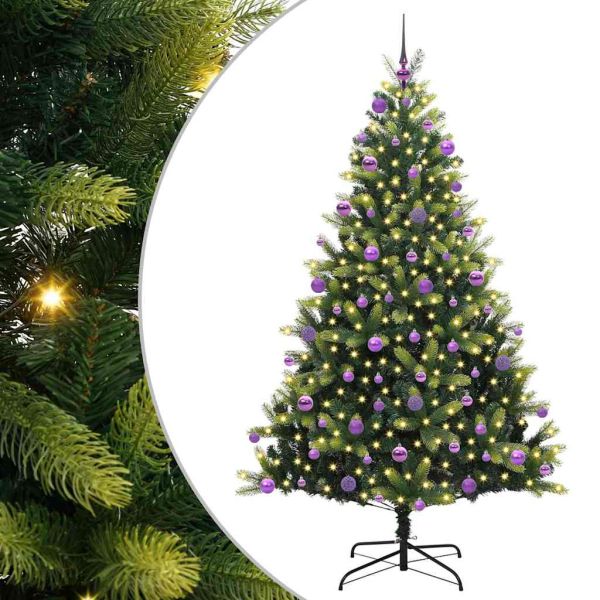 Изкуствен сгъваем коледен дърво с 300 LED светлини Зелен 210 cm