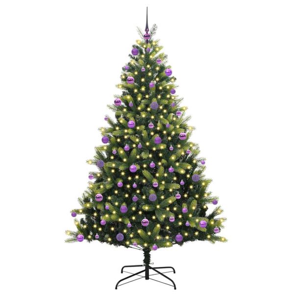 Изкуствен сгъваем коледен дърво с 300 LED светлини Зелен 210 cm