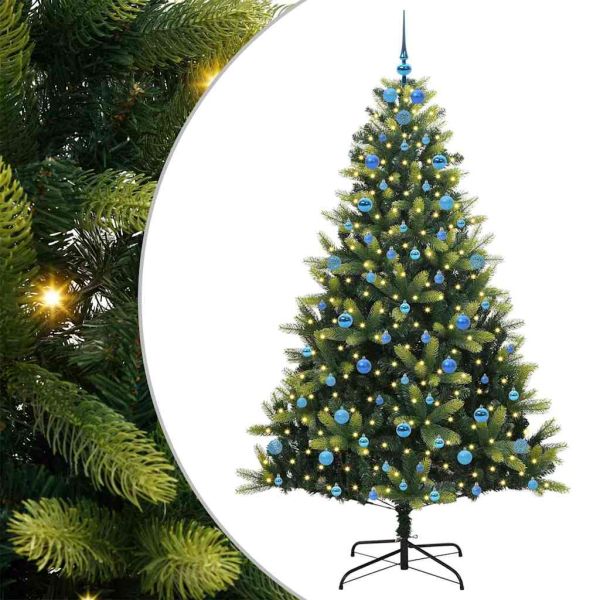 Изкуствен сгъваем коледен дърво с 300 LED светлини Зелен 210 cm