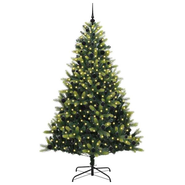 Изкуствен сгъваем коледен дърво с 300 LED светлини Зелен 240 cm