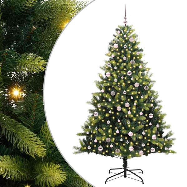 Изкуствен сгъваем коледен дърво с 300 LED светлини Зелен 240 cm