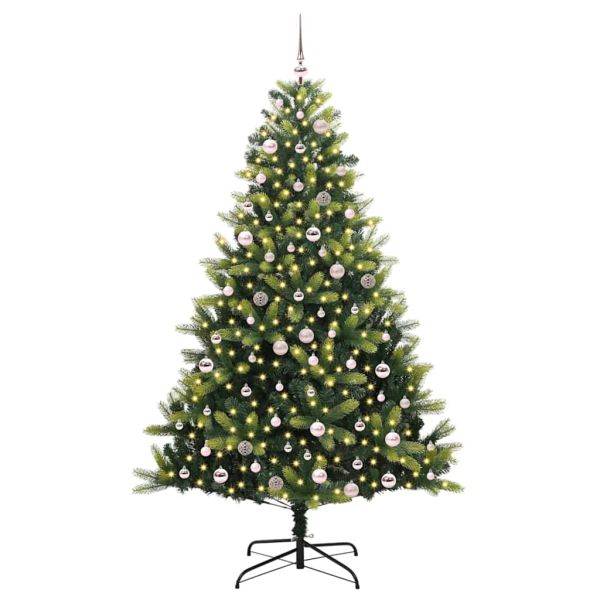 Изкуствен сгъваем коледен дърво с 300 LED светлини Зелен 240 cm