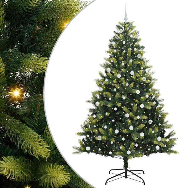Изкуствен сгъваем коледен дърво с 300 LED светлини Зелен 240 cm