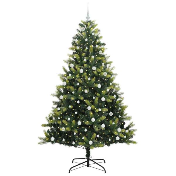 Изкуствен сгъваем коледен дърво с 300 LED светлини Зелен 240 cm