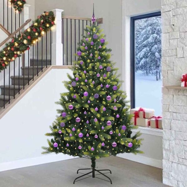 Изкуствен сгъваем коледен дърво с 300 LED светлини Зелен 240 cm