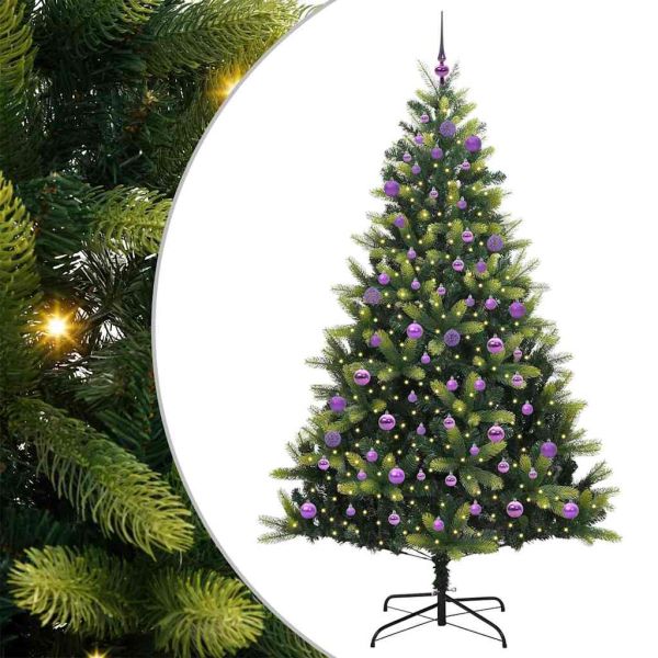 Изкуствен сгъваем коледен дърво с 300 LED светлини Зелен 240 cm