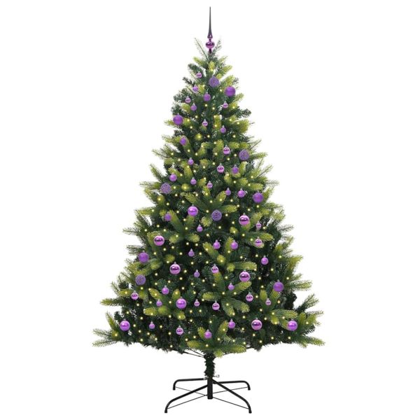 Изкуствен сгъваем коледен дърво с 300 LED светлини Зелен 240 cm