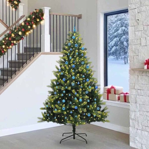 Изкуствен сгъваем коледен дърво с 300 LED светлини Зелен 240 cm