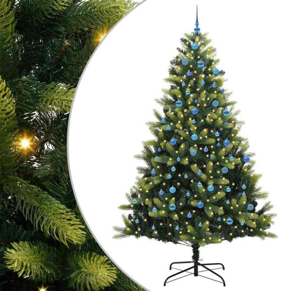 Изкуствен сгъваем коледен дърво с 300 LED светлини Зелен 240 cm