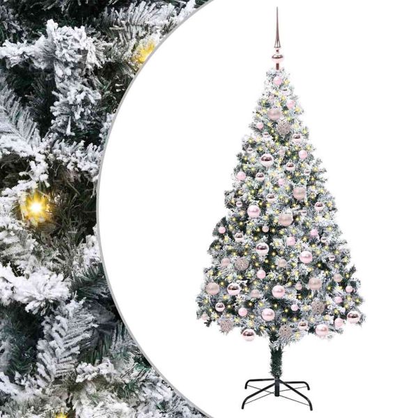 С изкуствено коледно дърво с 300 LED светодиода Бяло 180 cm