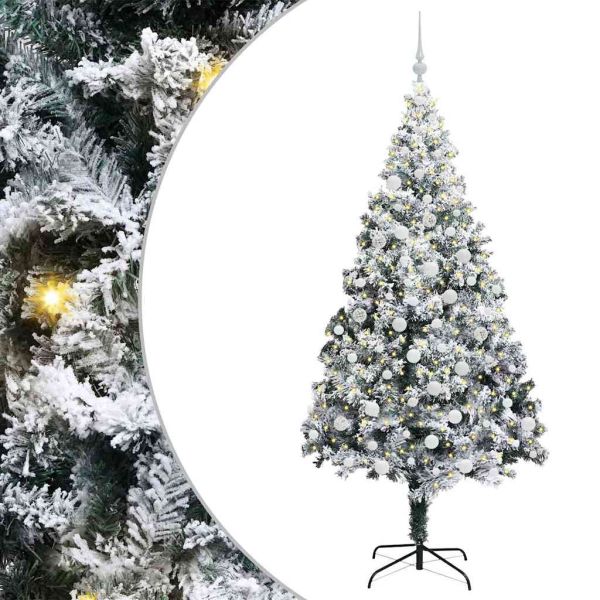 С изкуствено коледно дърво с 300 LED светодиода Бяло 180 cm