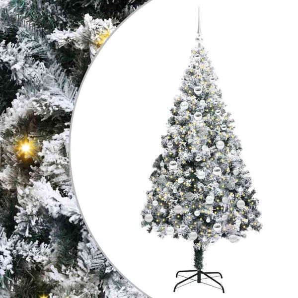 С изкуствено коледно дърво с 300 LED светодиода Бяло 180 cm