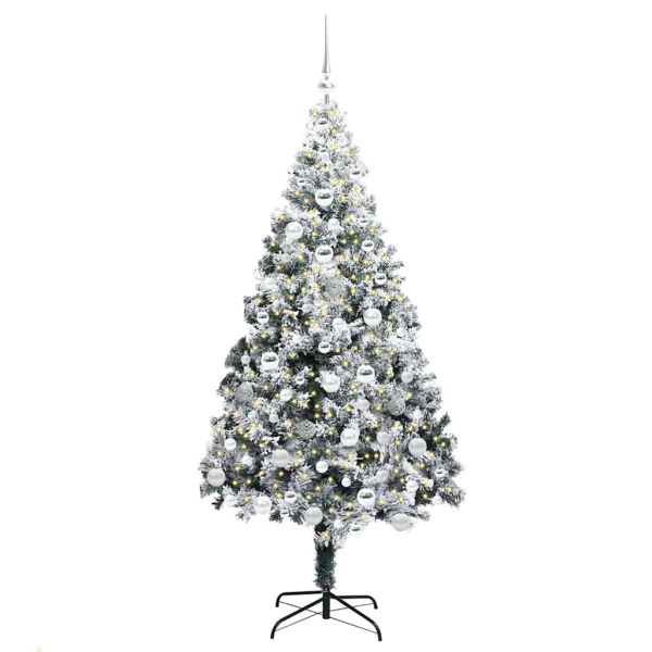 С изкуствено коледно дърво с 300 LED светодиода Бяло 180 cm