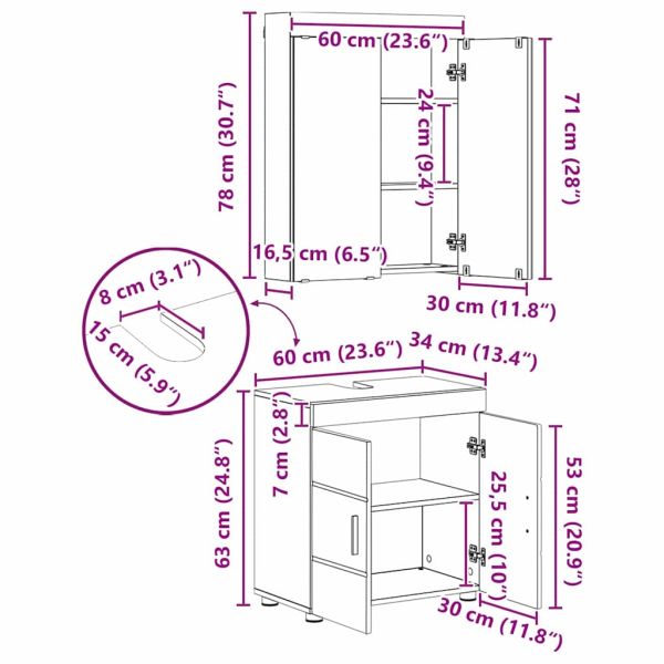 Комплект мебели за баня TULUM 2 pcs Сонома дъб 60 x 34 x 63 см