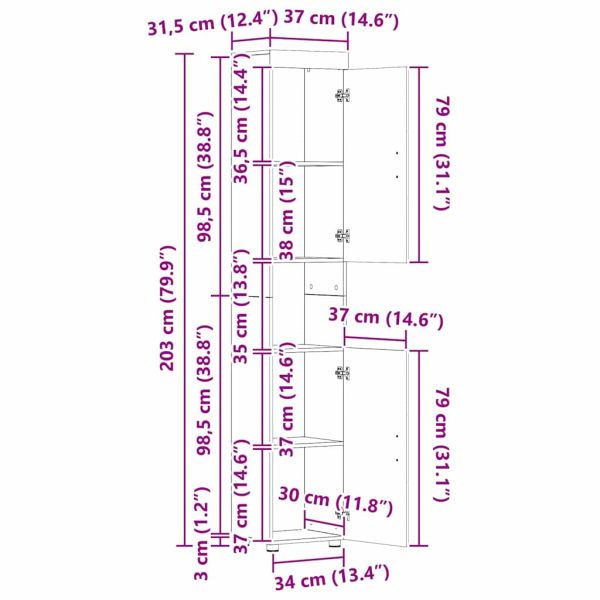 Комплект мебели за баня TULUM 3 pcs Сив Сонома 60 x 34 x 63 см