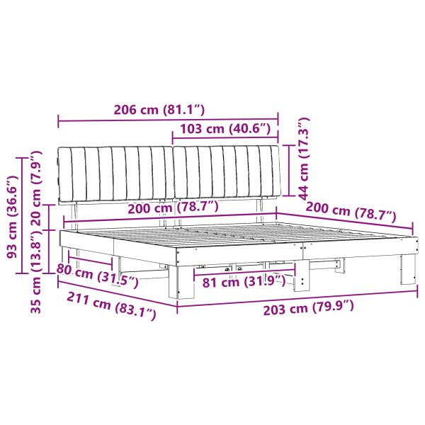 Леглова рамка с тапицирана гръбна част Таупе 200 x 200 cm