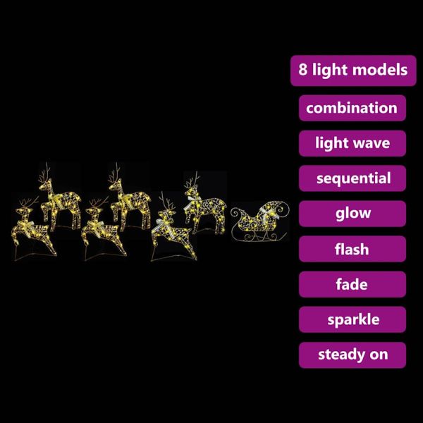 LED елени с 40 LED светодиода 7 pcs Златист PET