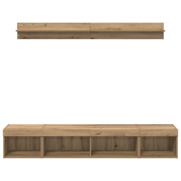 Комплект за стена на телевизор с LED 5 pcs Дъб Инженерно дърво