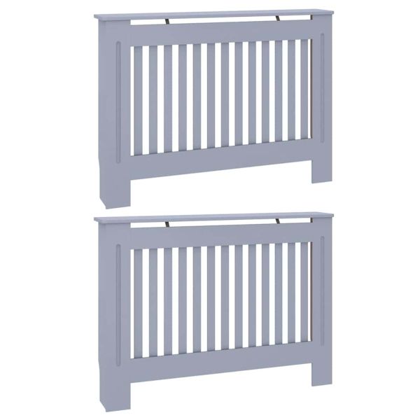Калъф за радиатор 2 pcs Сив 112 x 19 x 81,5 см Инженерно дърво