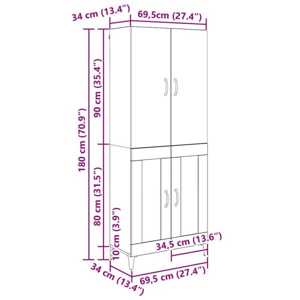 Висок шкаф Дъб 69,5 x 34 x 180 см Инженерно дърво
