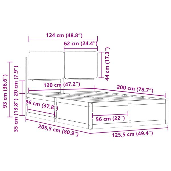 Леглова рамка с тапицирана гръбна част Светлосиво 120 x 200 cm