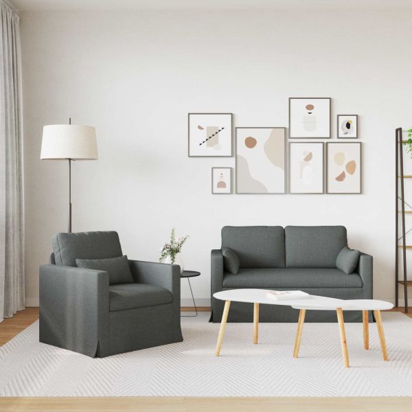 Комплект дивани 2 pcs Тъмен сив 139 x 78 x 80 см текстил