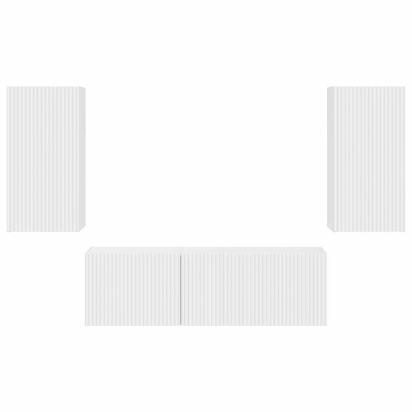 Комплект за стена на телевизор 4 pcs Бяло Инженерно дърво