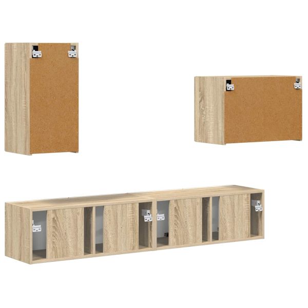 Комплект за стена на телевизор 4 pcs Сонома дъб Инженерно дърво