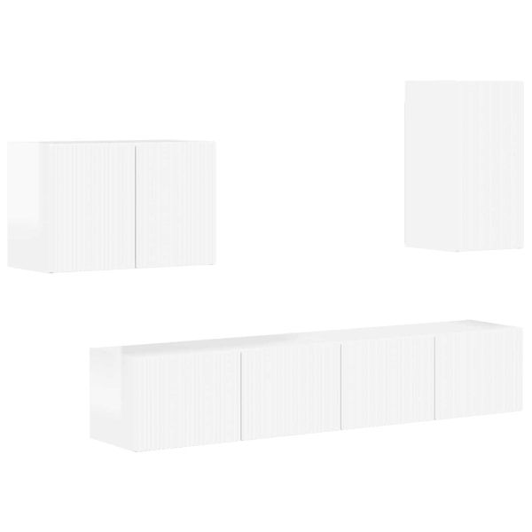 Комплект за стена на телевизор 4 pcs Лъскаво бяло