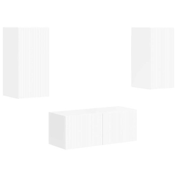 Комплект ТВ шкаф 2 pcs Лъскаво бяло Инженерно дърво