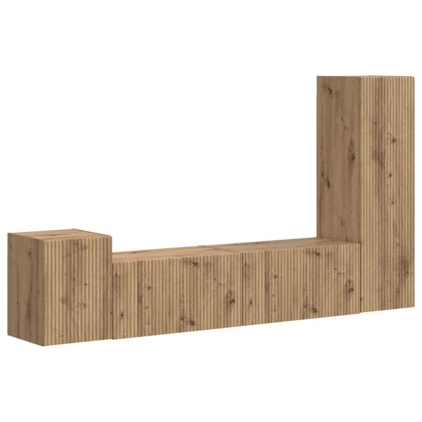 Комплект ТВ шкаф Монтиране на стена 4 pcs Дъб Инженерно дърво
